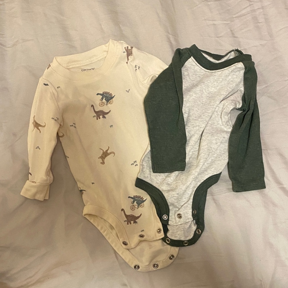Dinosaur Print Cream and Green Kids One Pieces